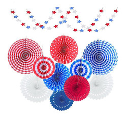 Party Decorations Set – Stars Stripe, Hanging Paper Fans, Pinwheel, Paper Stream