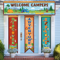 4 Pcs Camping Themed Party Decorations Welcome Campers Door Banner Camping Porch