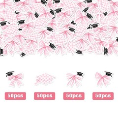 200 PCS Pink Bow Graduation Confetti Congrats Grad Class of 2026 Decor Scatter