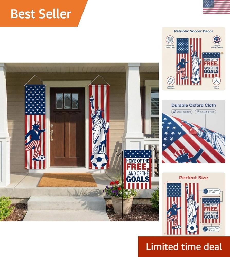 Weather-Resistant Independence Day Decor – Soccer Theme Flags & Banners