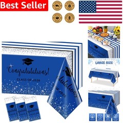 3 Pack Class of 2026 Graduation Tablecloths Blue Black Foil Dot Rectangular P…