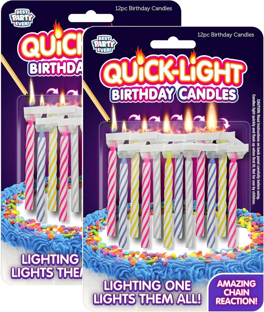 BEST PARTY EVER! Quick Light Birthday Candles – Lighting 2 pack, Multicolor