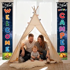 Camping Door Banner Decorations for Kids Adult Happy Camper Porch Sign Welcom…