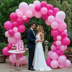 412Pcs Pink Balloon Garland Arch Kit,18 12 10 5 Inch Hot Pink Balloons Metall…