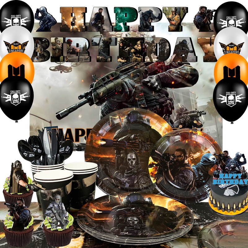 Call of Duty Kids Birthday Party Decor Supplies Set Tableware Cupcake Topper Cup