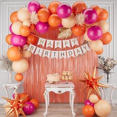 Hot Pink Orange Birthday Decorations for Girl,Macaron Orange Hot Pink Balloons