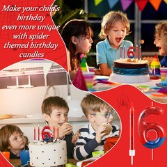 13 Pcs Spider Themed Birthday Candle Set Red Theme Number 6, Red+Blue