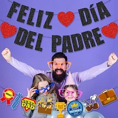 Feliz Día Del Padre Banner, Black Glitter Happy Father’s Day Decorations,