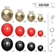 Black Gold Red Balloons Garland Arch Kit, 141Pcs Latex 141-black-gold-red