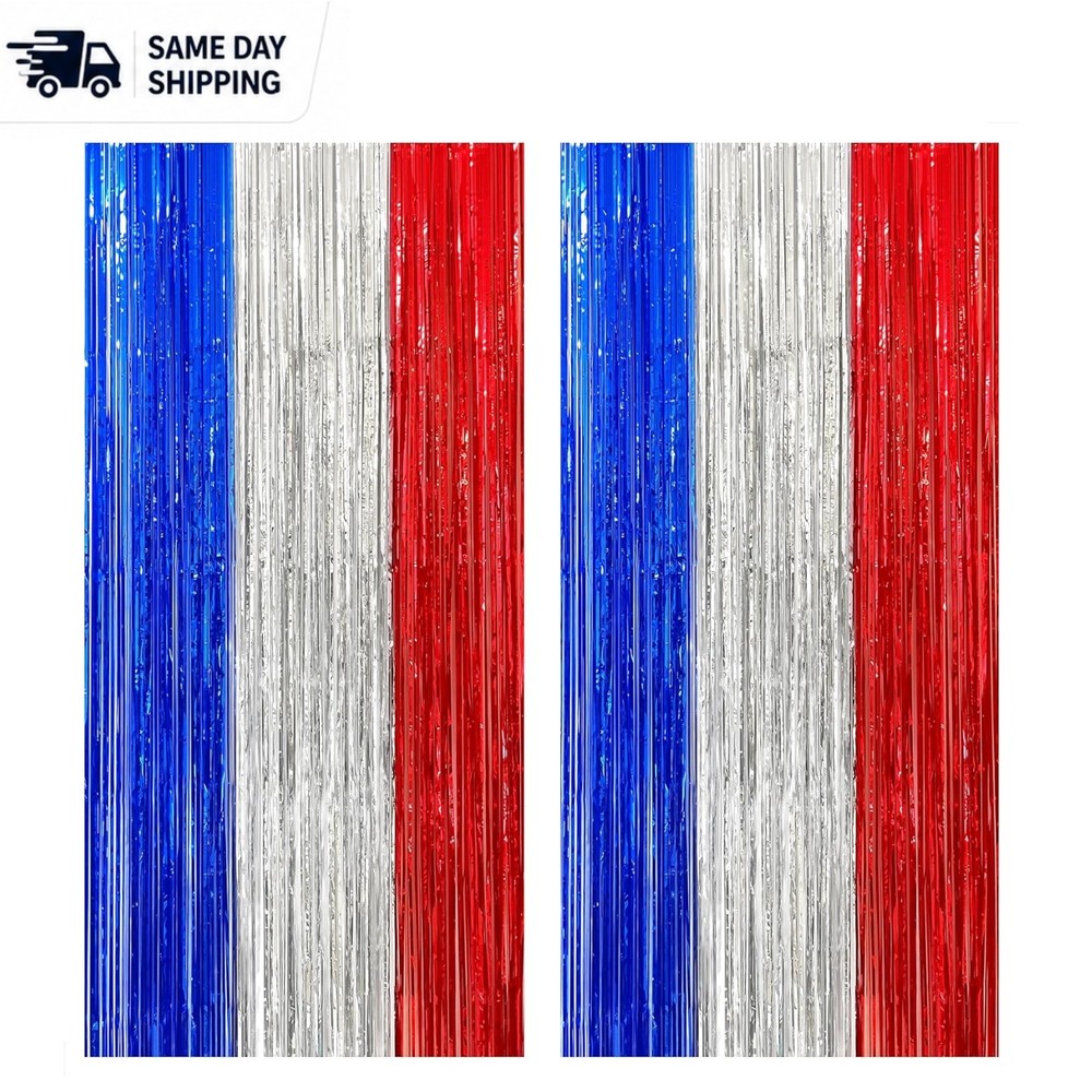 Metallic Red, Silver & Blue Streamers – 3.2×8 Feet for 4th of July Celebrations