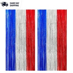 Metallic Red, Silver & Blue Streamers – 3.2×8 Feet for 4th of July Celebrations