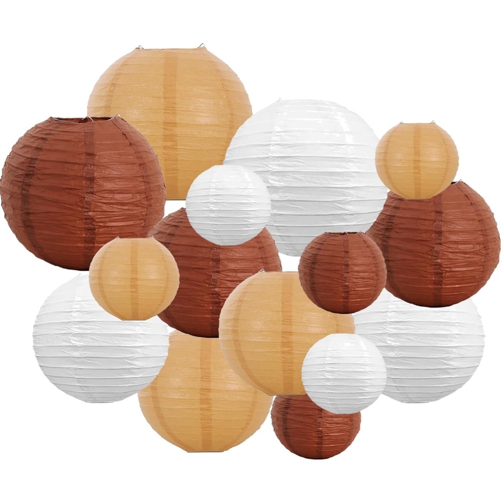 Brown Paper Lanterns 16 Pcs Decorative Hanging Round Lamp