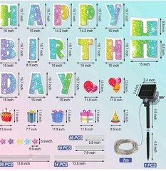 25 Pcs Extra Large 19.7 Inch Happy Birthday Yard Signs with Solar LED Light…