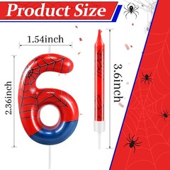 13 Pcs Spider Themed Birthday Candle Set Red Theme Number 6, Red+Blue