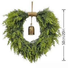 Bohemian Style Heart Wreath 50cm Green Plastic and Fabric Holiday Decoration