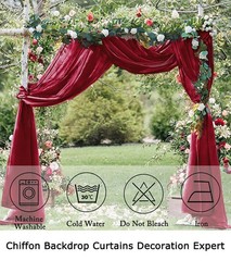 2 Panels 2.4×10 FT Burgundy Chiffon Curtains Backdrop Drapes Rod Pocket