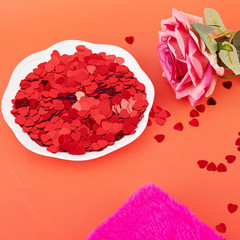 1500Pcs/50G Valentines Day Hearts Confetti Decorations, Red Metallic Foil Heart