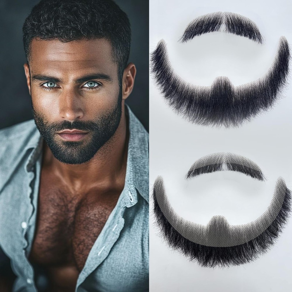 Fake Beard Realistic Mustache Large Fake goatee 100% Human Hair Full Hand Tie…