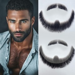 Fake Beard Realistic Mustache Large Fake goatee 100% Human Hair Full Hand Tie…