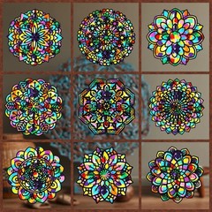 Tinlade 18 Pack Colorful Mandala Window Clings DIY Kit 6 x 6 inches,