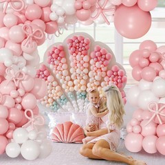Coquette Birthday Decorations 145 Pcs Pink and White Balloon Garland Arch Kit…
