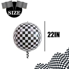 Black White Checkered Balloons 4Pcs 22 Inch 4D Checkered Balloons Checkered P…