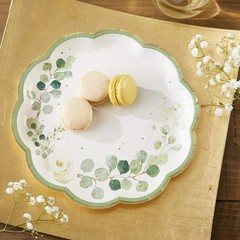 Set of 16 Sage Green Eucalyptus Plates – Ideal for Elegant Gatherings