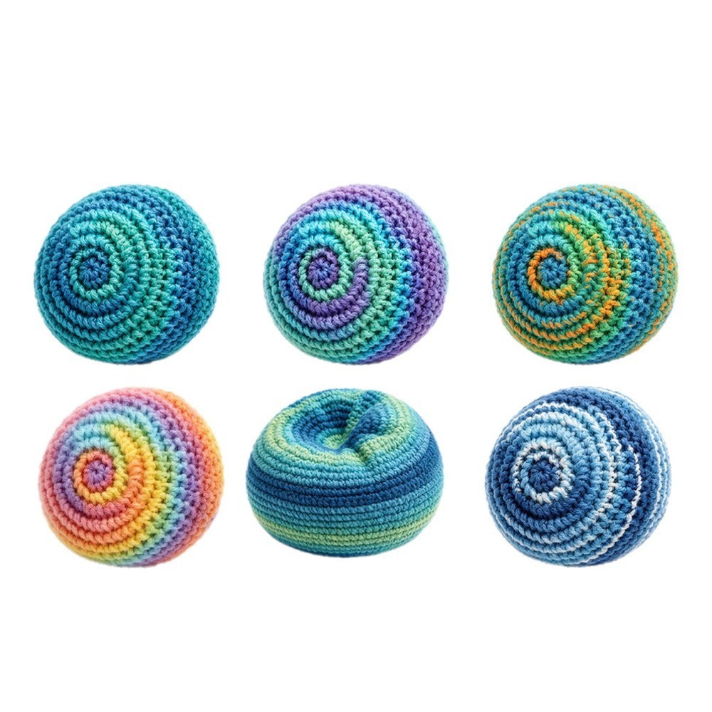 Knitted Footbags Set 6 Pieces Hand Crafted Cotton for Juggling Kicking Practice