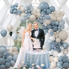 Dusty Blue Balloon Arch Kit with Clear Pastel Blue and White Balloons for Wed…