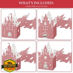 Chrisfall 24 Pieces Princess Castle Candy Boxes Glitter Princess Castle Party…