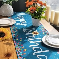 Happy Birthday Table Runner 72 Inches, White | Birthday Centerpieces, Polka Dots