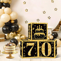 70th Birthday Decorations Boxes for Men- 3PCS Black Gold Happy 70th Birthday Bal