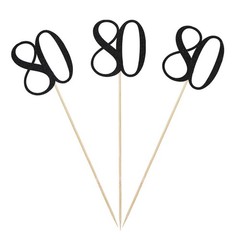 Black Glitter 80th Birthday Centerpiece Sticks 12 Pack Number 80 Table Topper