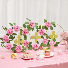 Classic Baptism Decoration Kit: 12 Wooden Crosses, Floral Hoops & 24 Roses