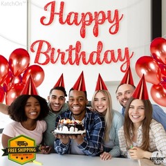 KatchOn Glitter Happy Birthday Banner Red