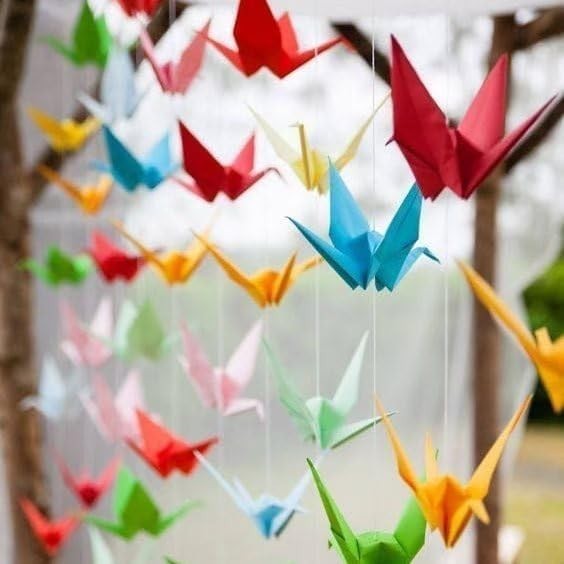 Colorful Paper Crane Hanging Garlands 3stringsX 5.2ft Origami Birds Streamers