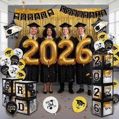 89PCS Black & Gold Graduation Party Decorations – Balloons, Boxes, Backdrop & Mo
