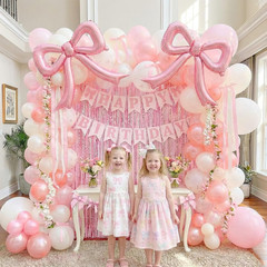 Pink Bow Party Decorations – Coquette Birthday Decorations Include Banner Pearl