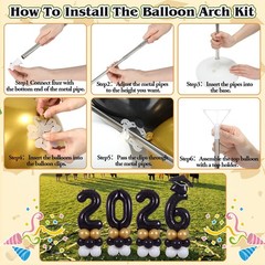 4 Sets 5 ft Graduation 2026 Balloons Column Stand Kit Jumbo Black 2026 Grad C…