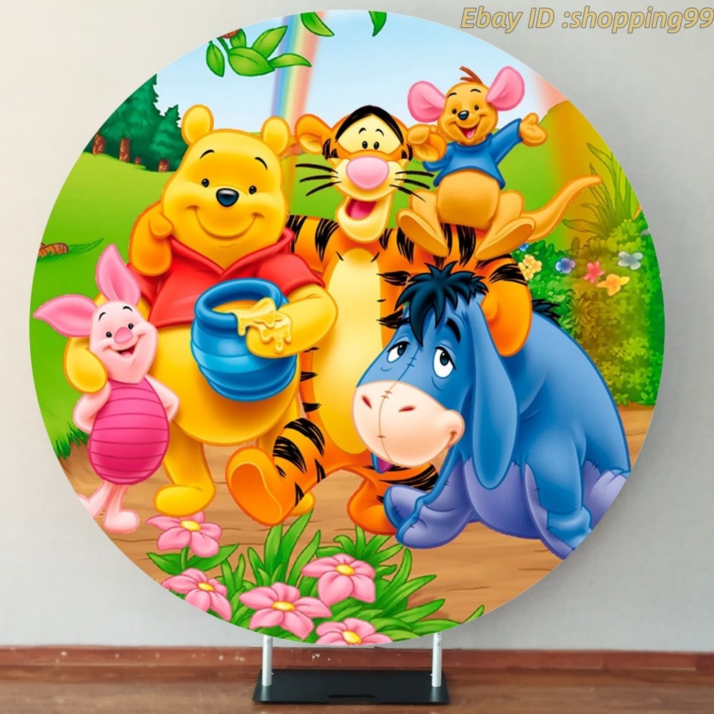 Round Winnie the Pooh Friends Backdrop Printing Photo Background Birthday Party