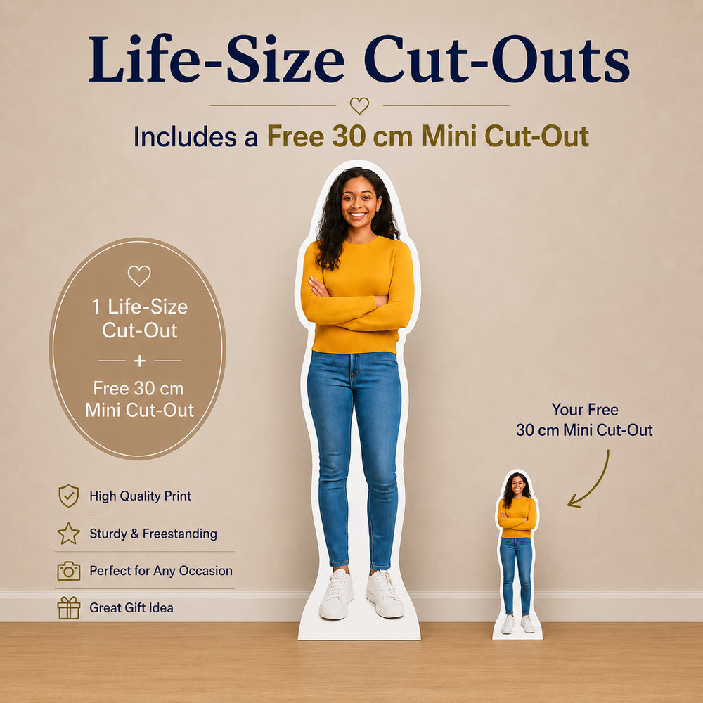 Personalised Life Size Cardboard Cutout Custom Standee Party Prop + FREE Mini