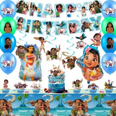 Moana Party Decorations Disney Princess Birthday Balloons Tablecloth Cake Topper