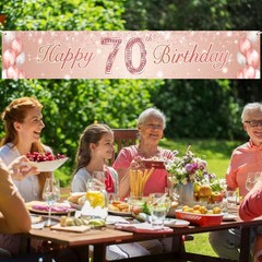 Happy 70th Birthday Rose Gold Banner Backdrop Balloon Confetti 70, Multi