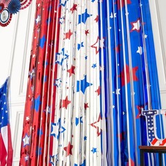 Party Backdrop Kit 3x Star Foil Fringe Curtains Red Blue White Patriotic Decor