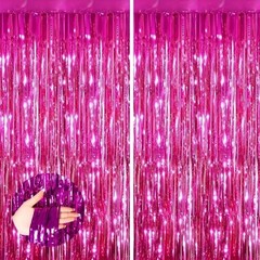 Rose Pink Metallic Tinsel Foil Fringe Curtains Backdrop 2Pack 3.3X8.3Ft