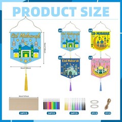 24 Sets Ramadan DIY Coloring Banner Kit – Eid Mubarak Decorations & Crafts