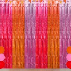 Pink Orange Party Decorations, Hot Pink Orange Pink Foil Fringe Backdrop Curt…