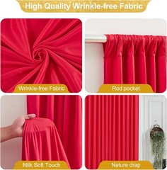 8x10FT Red Backdrop Curtains for Wedding Parties, Wrinkle Polyester Photo