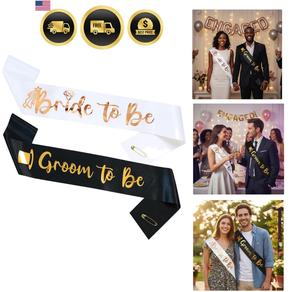 Bride to Be Groom to Be Sash Set Bridal Shower Bachelorette Party Accessories