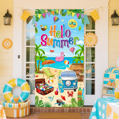 Hello Summer Decorations Tropical Beach Hawaiian Door Banner Cover 35.4″ X 70.8″